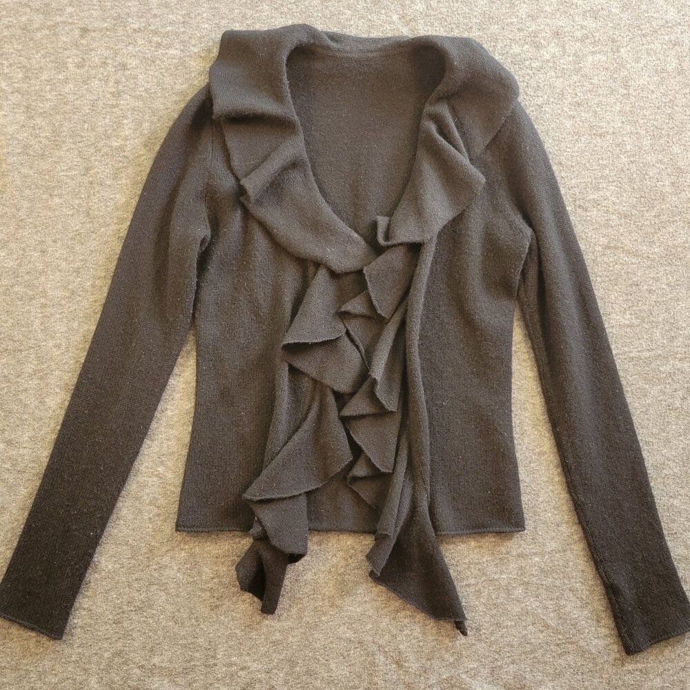 Black VTG Ruffle Cashmere Blouse Cardigan S Whimsigoth Witchy Goth Layer